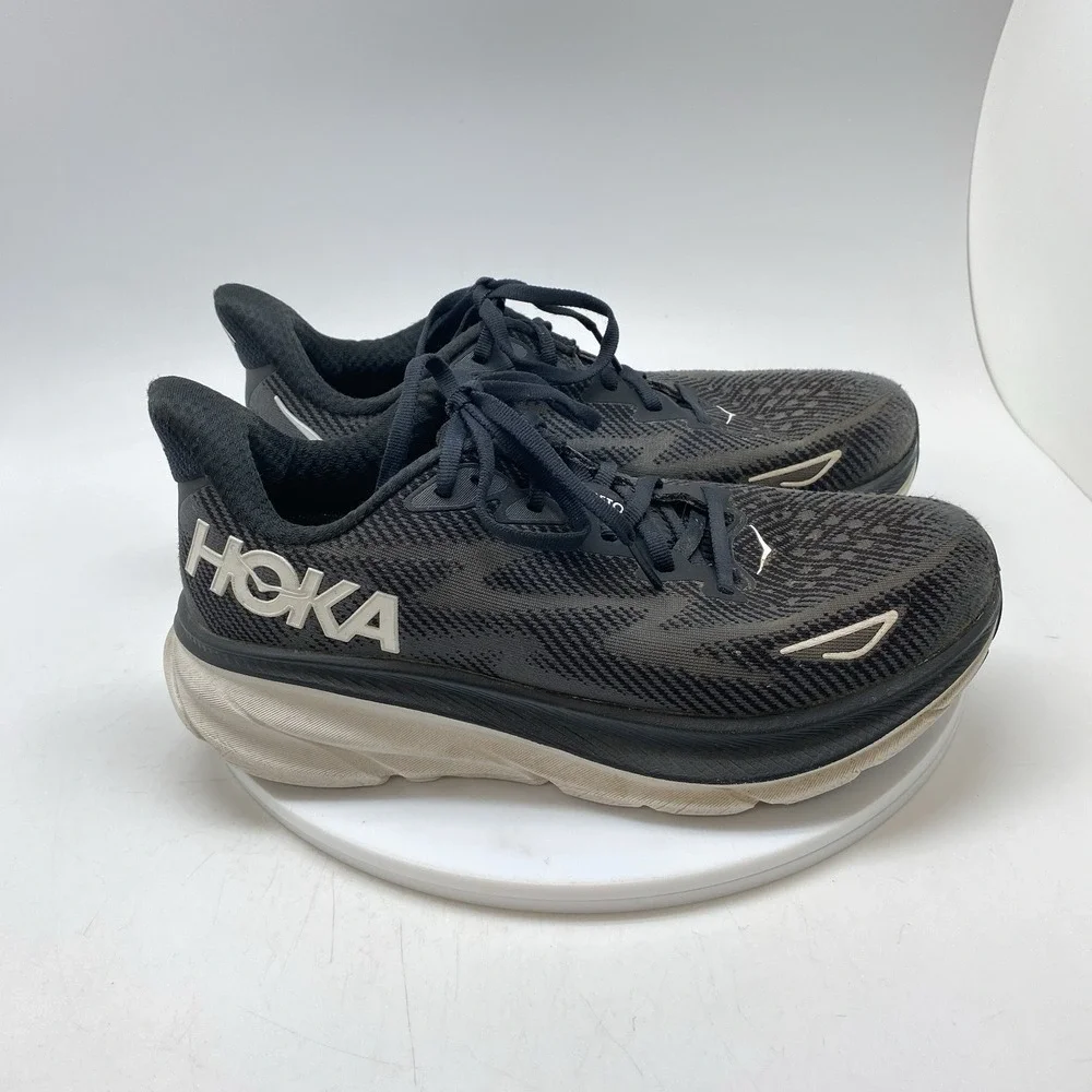 Hoka One One Sneakers Womens 8 B Clifton 9 1127896 BWHT Black Running Gym Shoes